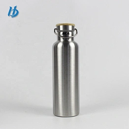 Sport water bottle,stainless steel double walled water bottle silver color with bamboo lid