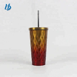 Insulated tumbler with straw and lid,16oz crazy straw cup double wall tumbler
