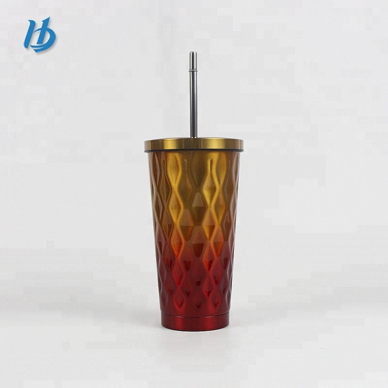 Insulated tumbler with straw and lid,16oz crazy straw cup double wall tumbler
