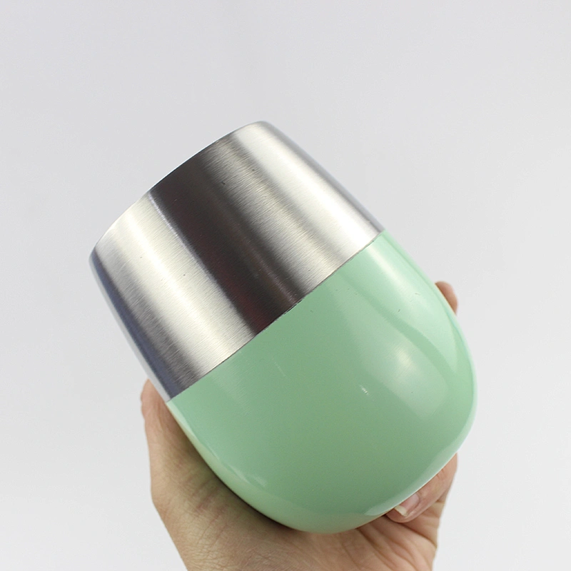 white colored stainless steel double wall insulated wine glass cooler  thermal thick stem wine glass egg tumblers
