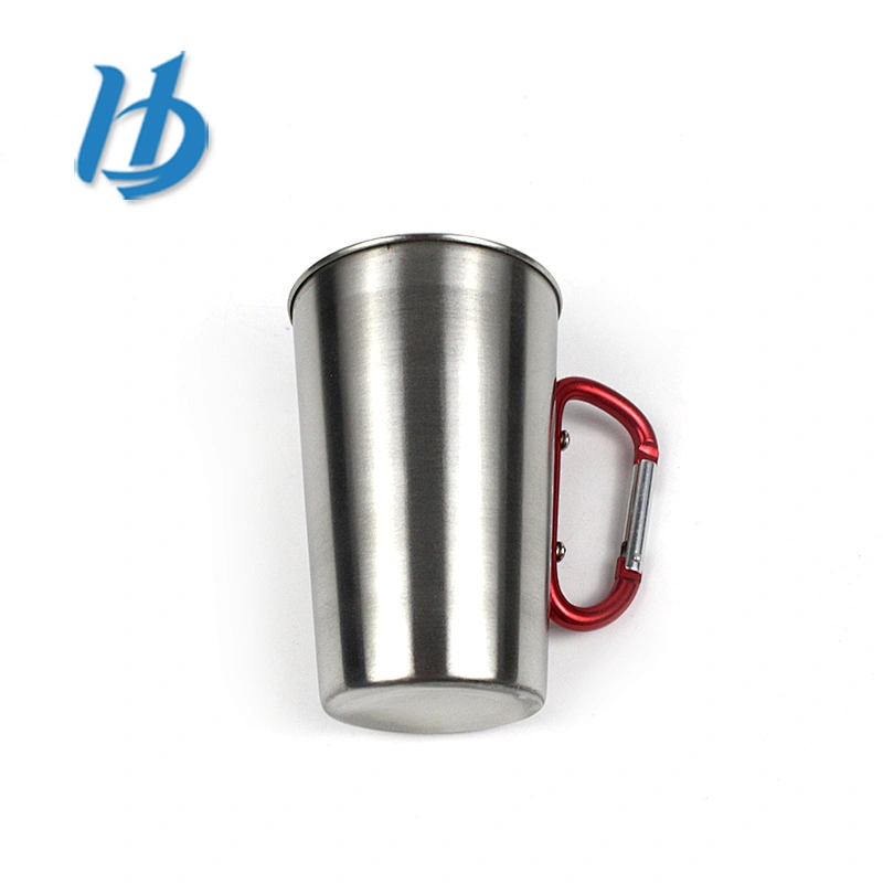 China wholesale single wall roll edge stainless steel mug  with carabiner handle