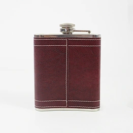 2014 8oz leather wrapped with famous brand design stainless steel belt buckle flasks