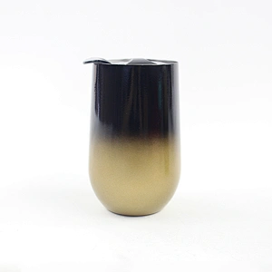 Double Wall Metal Stemless Wine Tumbler Coffee Tumbler Stainless Steel Flip Clear Lid Drinking Insulated Mug