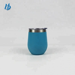Portable powder coated egg shape wine cups BPA free 12 oz stainless steel insulated stemless wine glass tumbler