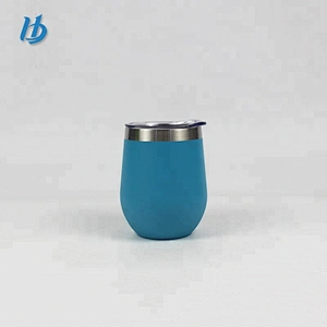 Portable powder coated egg shape wine cups BPA free 12 oz stainless steel insulated stemless wine glass tumbler