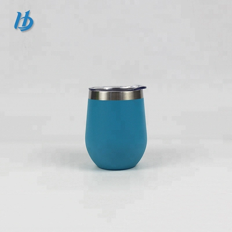 Portable powder coated egg shape wine cups BPA free 12 oz stainless steel insulated stemless wine glass tumbler