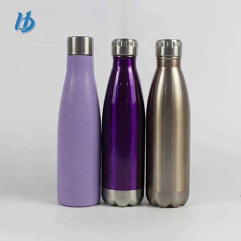 Double layer stainless steel vacuum bottle coke shaped bottle stemless portable sport vacuum bottle