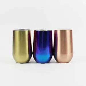 Amazon hot sale stainless steel unbreakable stemless insulated double wall wine glass with lid electroplated copper wine glass