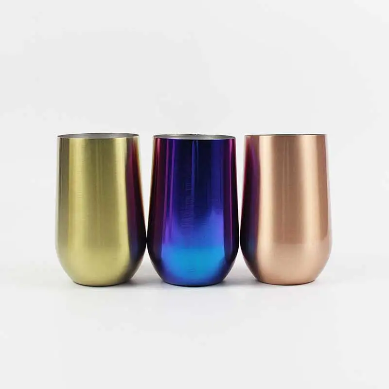 Amazon hot sale stainless steel unbreakable stemless insulated double wall wine glass with lid electroplated copper wine glass