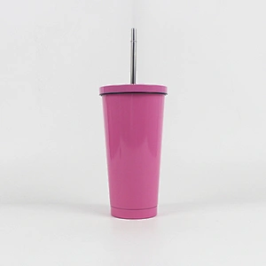 16oz Vacuum Double Wall Stainless Steel Insulated Coffee Mug with Metal Straw