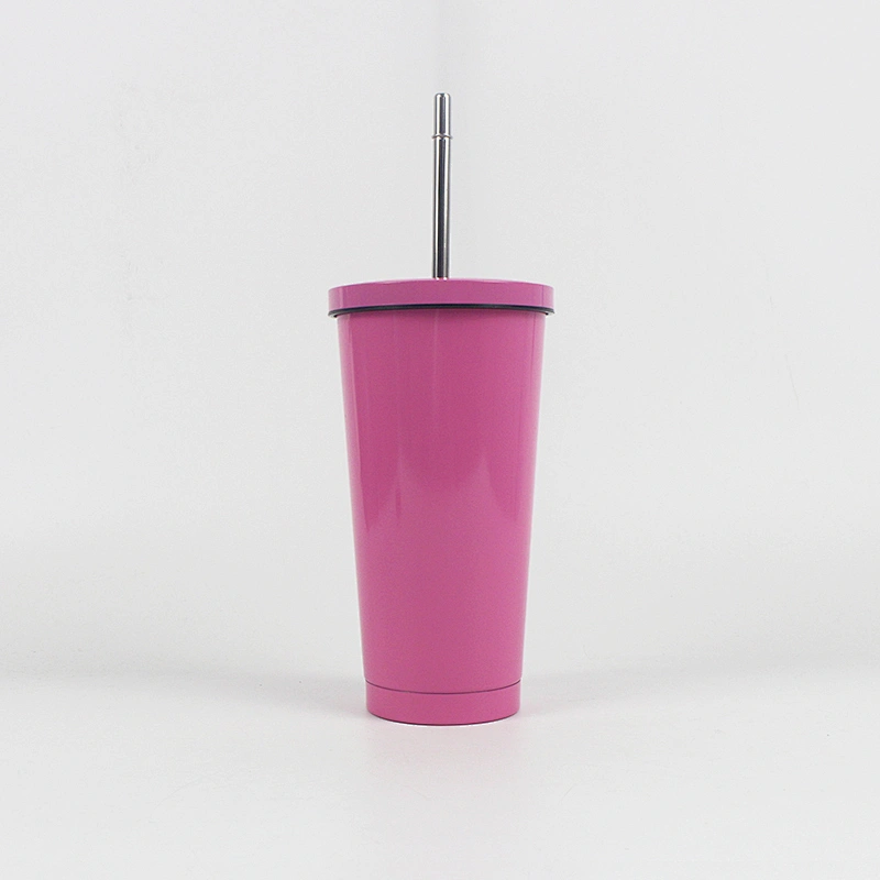 16oz Vacuum Double Wall Stainless Steel Insulated Coffee Mug with Metal Straw