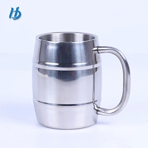 Hot Sale Double Wall Barrel Shaped Stainless Steel Beer Mug with Customized Logo