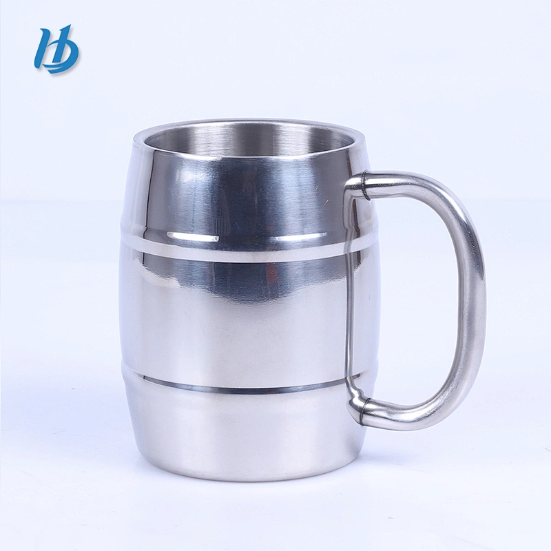 Hot Sale Double Wall Barrel Shaped Stainless Steel Beer Mug with Customized Logo