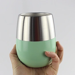 white colored stainless steel double wall insulated wine glass cooler  thermal thick stem wine glass egg tumblers