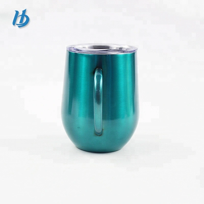 Travel spray painting coffee mug with handle,12 oz stainless steel stemless wine glass