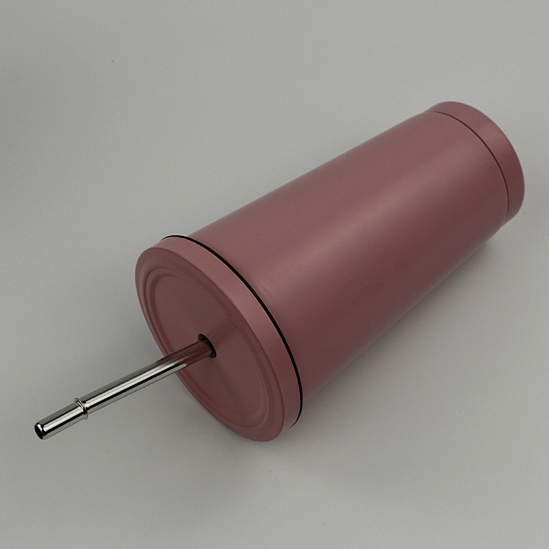 Promotional double wall vacuum stainless steel coffee cups with metal straw