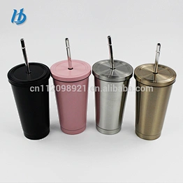 2017 New design stainless steel cup with lid and straw