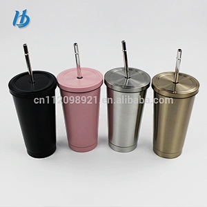 2017 New design stainless steel cup with lid and straw