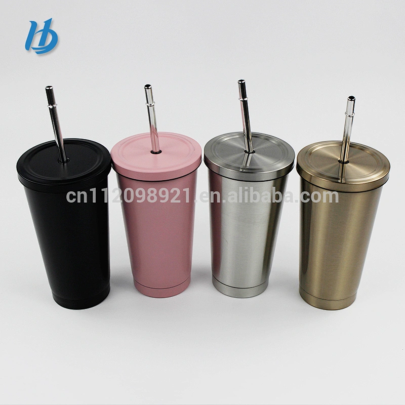 2017 New design stainless steel cup with lid and straw