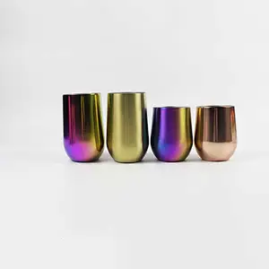 Amazon hot sale stainless steel unbreakable stemless insulated double wall wine glass with lid electroplated copper wine glass