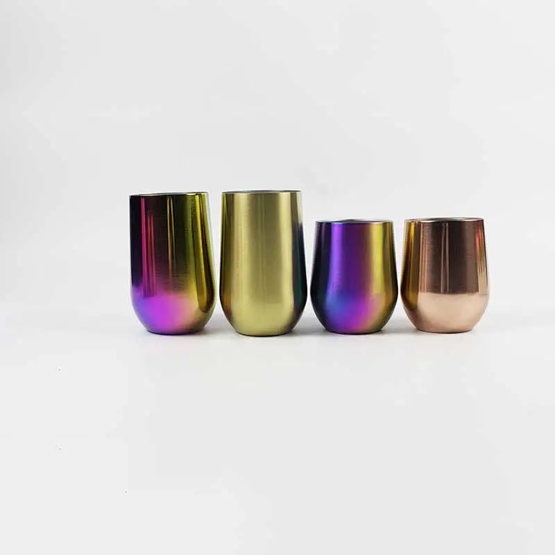 Amazon hot sale stainless steel unbreakable stemless insulated double wall wine glass with lid electroplated copper wine glass