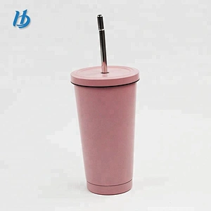 Metal coffee cup double wall vacuum insulated straw cup 500ml juice cup with straw