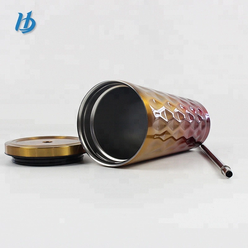 Insulated tumbler with straw and lid,16oz crazy straw cup double wall tumbler