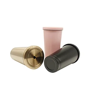 Double wall stainless steel stackable coffee mug/cup stainless steel coffee cup with straw