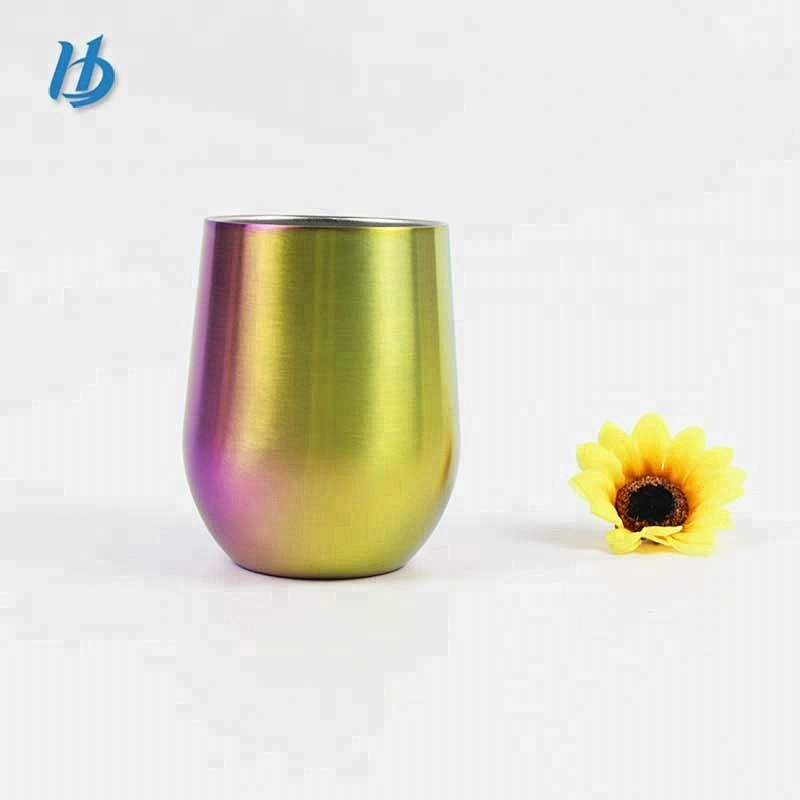 Double wall vacuum stainless steel stemless wine glass electroplating insulated coffee cup