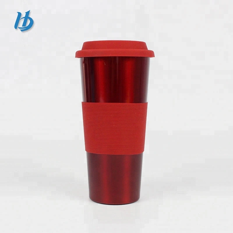 Stainless steel coffee mug double wall travel mugs with silicone lid