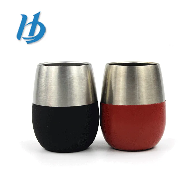 Wholesale unique stemless egg shape 304 stainless steel double wall shot wine glass set