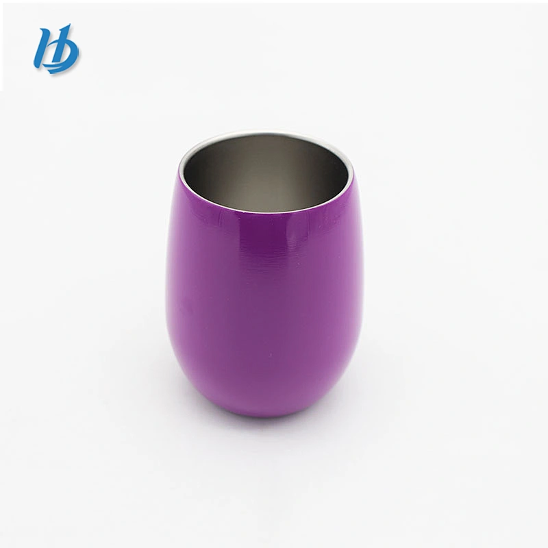 Elegant stainless steel wine glass tumbler,9oz double wall stemless mug