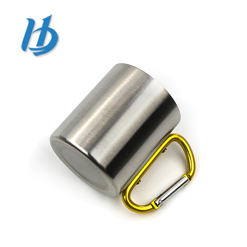 China factory travel 350ml double wall stainless steel mug with carabiner handle