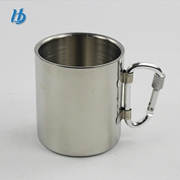 Factory Single Wall Ege Curl Staight Stainless Steel Water Cup/Coffee Mug with Mountaineering Buckle Handle