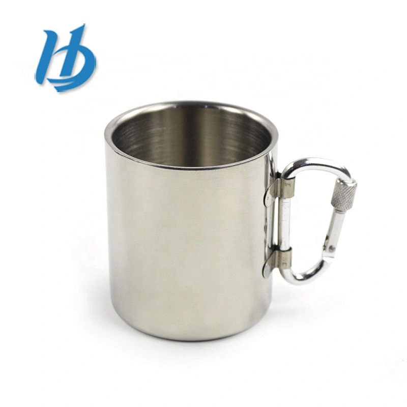 Food grade cup double wall 12oz stainless steel coffee mug beer mug with hook handle carabiner mugs