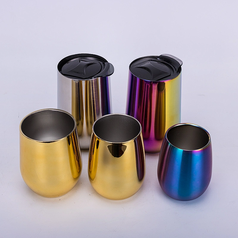 Yongkang factory OEM 304 stainless steel double wall electroplated insulated wine glass