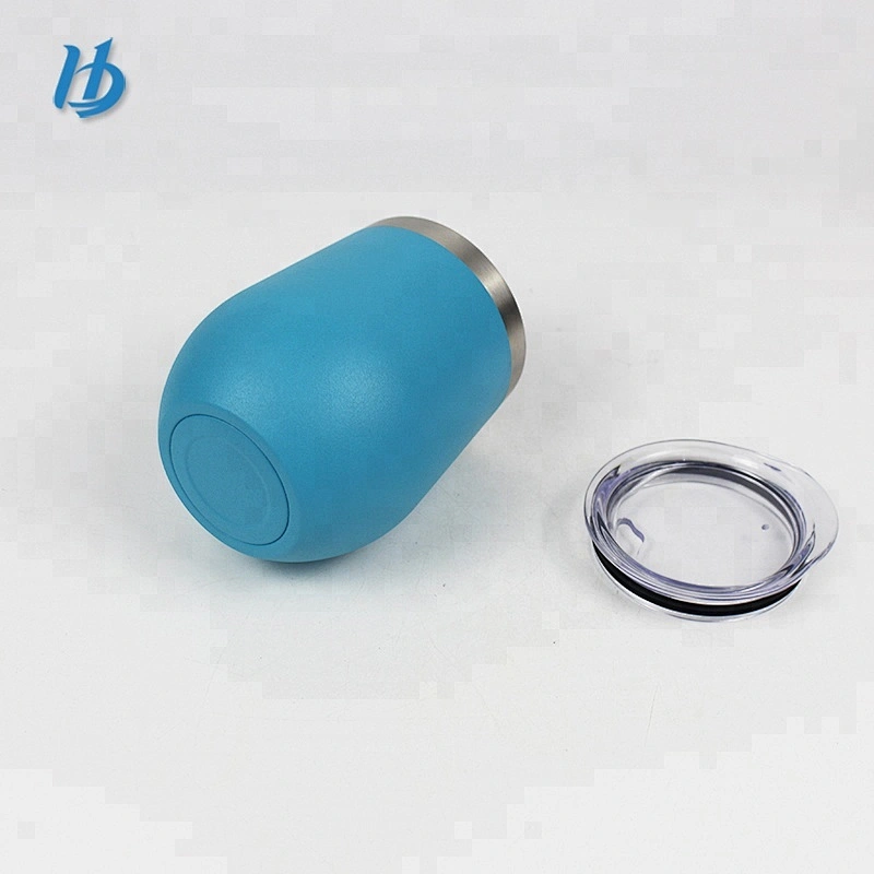 Portable powder coated egg shape wine cups BPA free 12 oz stainless steel insulated stemless wine glass tumbler