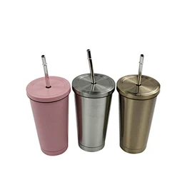 Double wall stainless steel stackable coffee mug/cup stainless steel coffee cup with straw