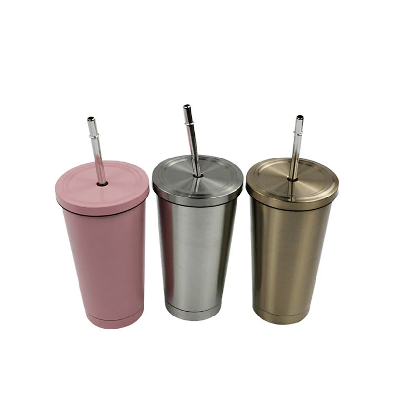 Double wall stainless steel stackable coffee mug/cup stainless steel coffee cup with straw