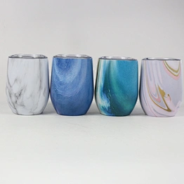 Customized Stainless Steel Egg Shaped Coffee Mugs with Water Transfer Printing