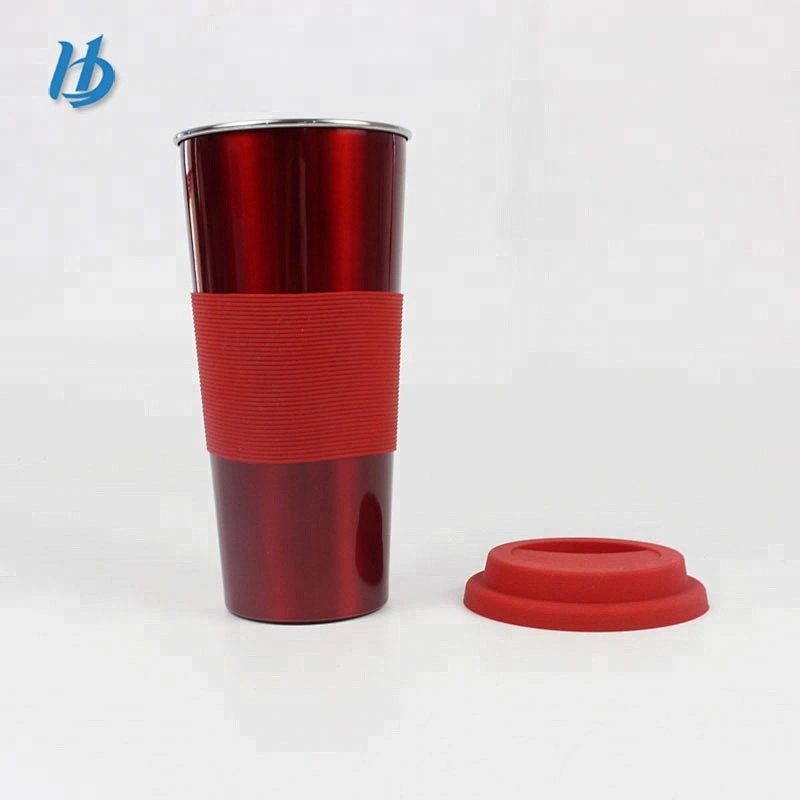 Stainless steel coffee mug double wall travel mugs with silicone lid