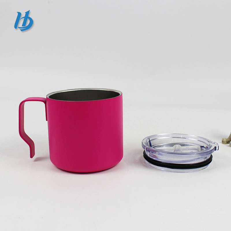 Wholesale coffee mug,360ml double wall powder coated coffee mug with lid and handle