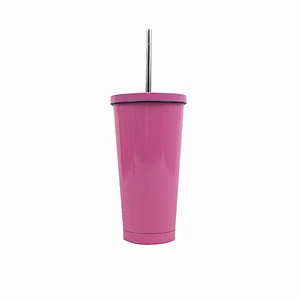 Metal coffee cup double wall vacuum insulated straw cup 500ml juice cup with straw