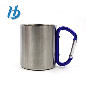 China factory travel 350ml double wall stainless steel mug with carabiner handle