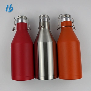 Unique personalized food grade 64oz glass growler, stainless steel water bottle for camping