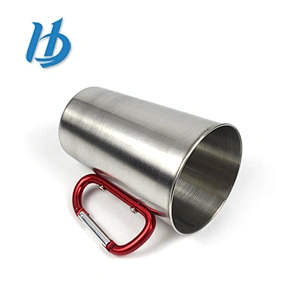 China wholesale single wall roll edge stainless steel mug  with carabiner handle