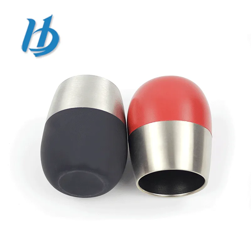 Wholesale unique stemless egg shape 304 stainless steel double wall shot wine glass set