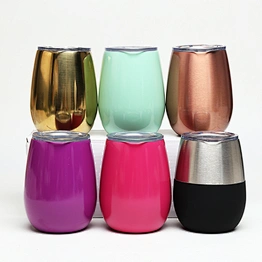 2019 new product double wall stainless steel stemless wine glass, metal shot glasses 9 ounce