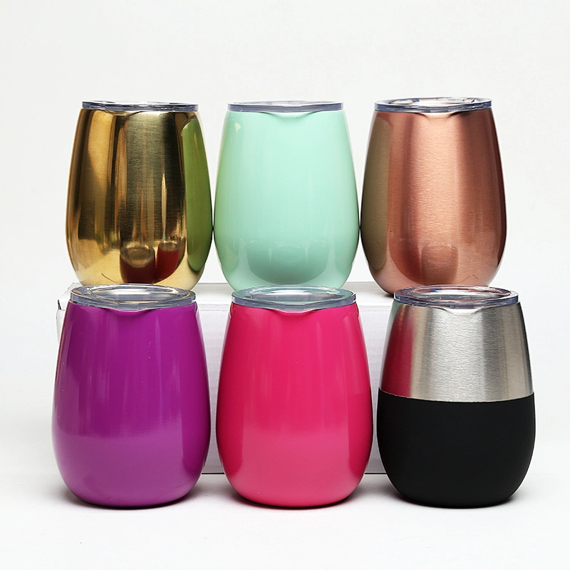 2019 new product double wall stainless steel stemless wine glass, metal shot glasses 9 ounce