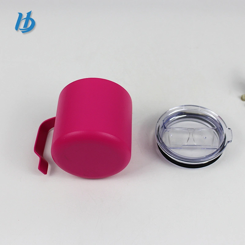Wholesale coffee mug,360ml double wall powder coated coffee mug with lid and handle